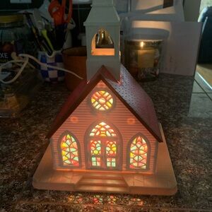 Regency Industries, Inc. - Vintage 1960s Light Up Plastic Stained Glass Church